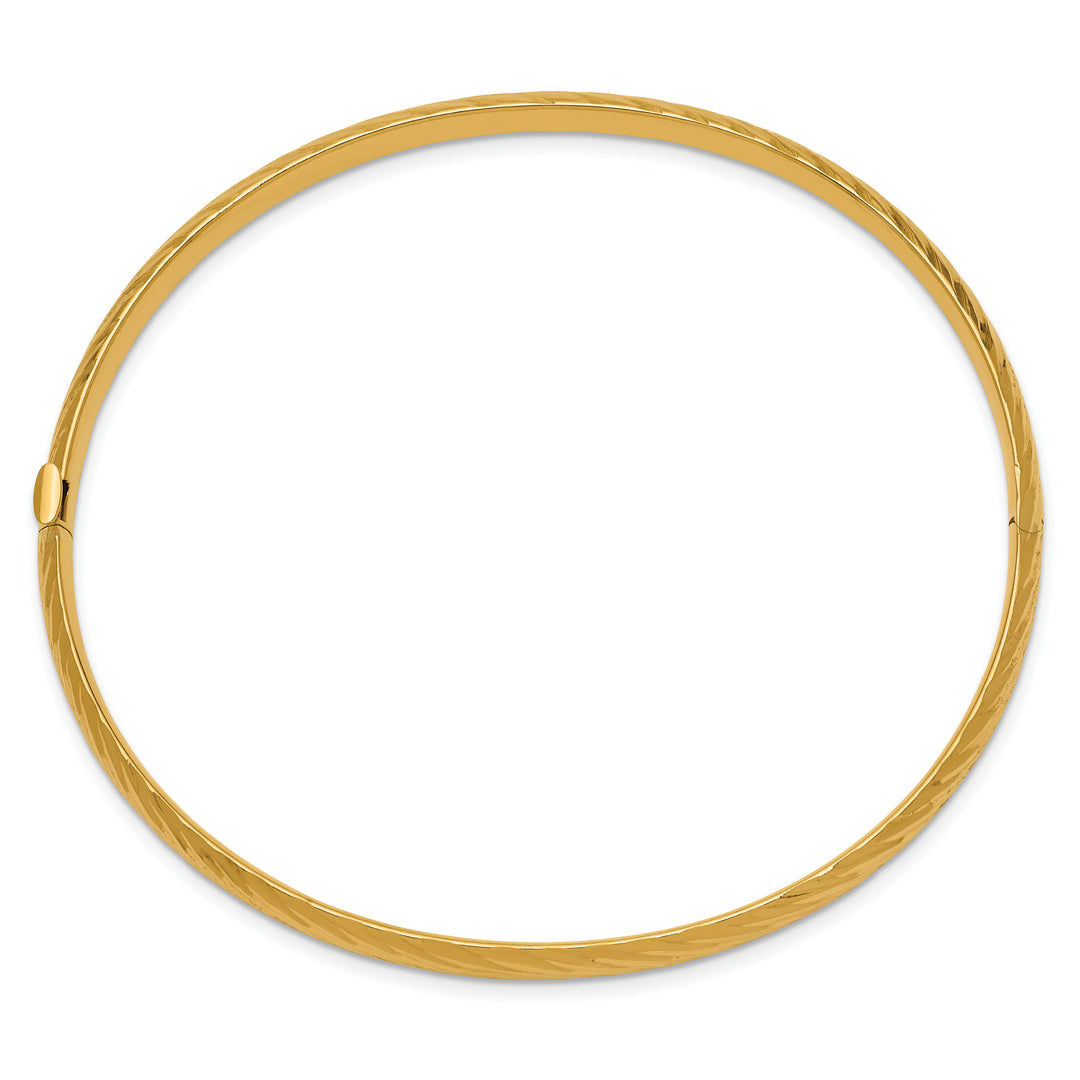 14k Yellow Gold 3/16" Textured Hinged Bangle Bracelet