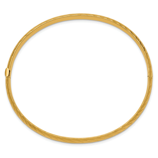 14k Yellow Gold 3/16" Textured Hinged Bangle Bracelet