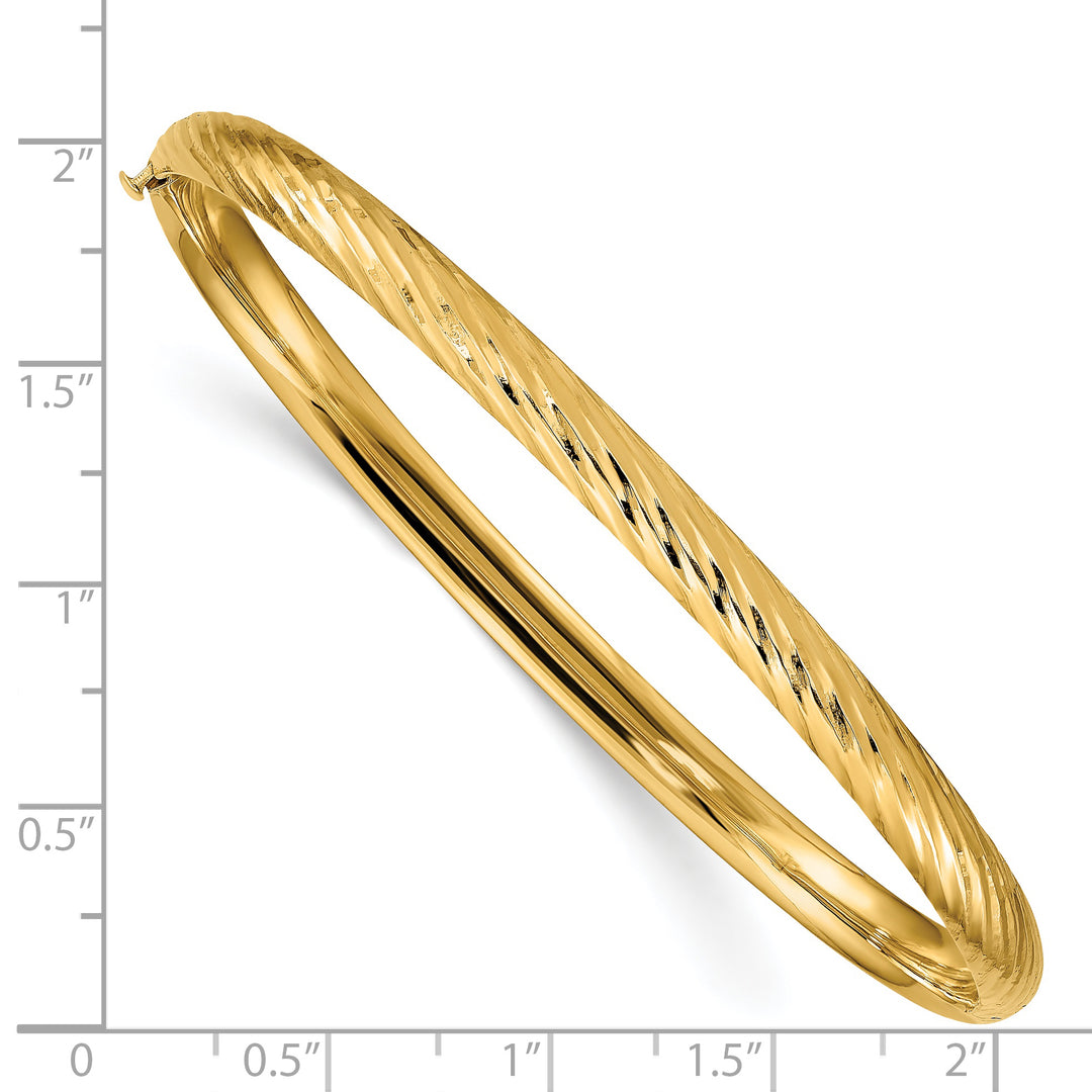 14k Yellow Gold 3/16" Textured Hinged Bangle Bracelet