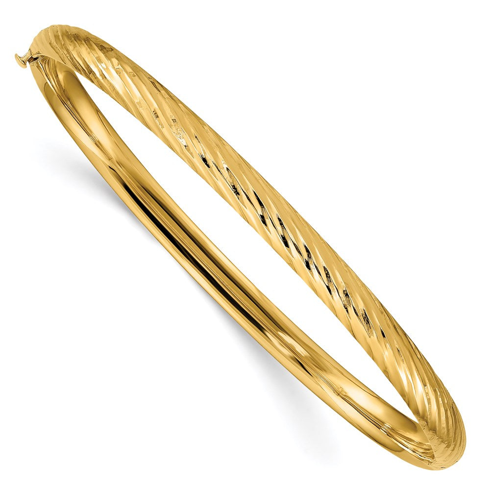 14k Yellow Gold 3/16" Textured Hinged Bangle Bracelet