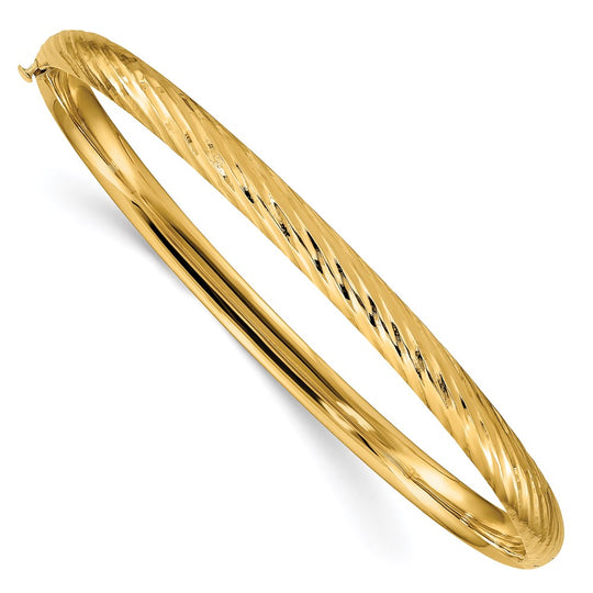 14k Yellow Gold 3/16" Textured Hinged Bangle Bracelet