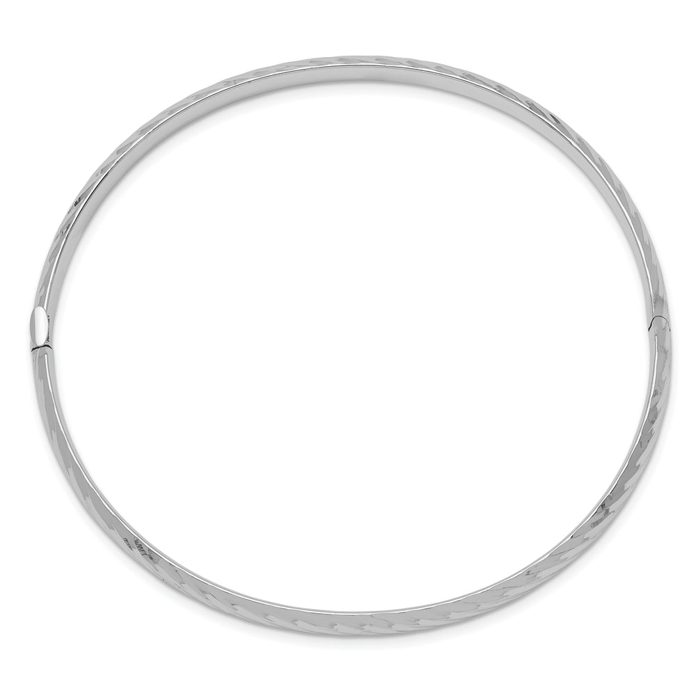 14k White Gold 3/16" Textured Hinged Bangle Bracelet