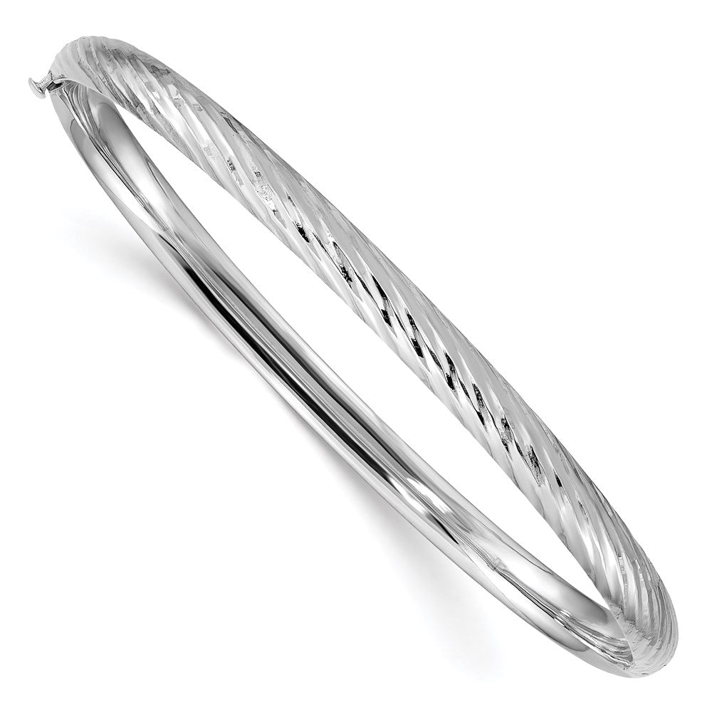 14k White Gold 3/16" Textured Hinged Bangle Bracelet