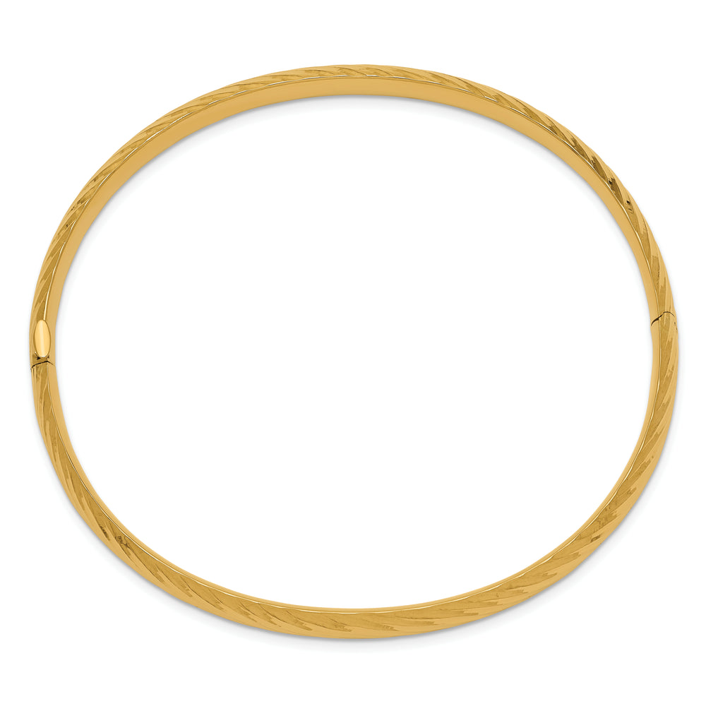 14k Yellow Gold 4/16" Textured Hinged Bangle Bracelet