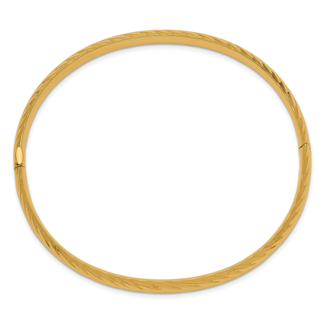 14k Yellow Gold 4/16" Textured Hinged Bangle Bracelet
