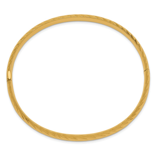 14k Yellow Gold 4/16" Textured Hinged Bangle Bracelet