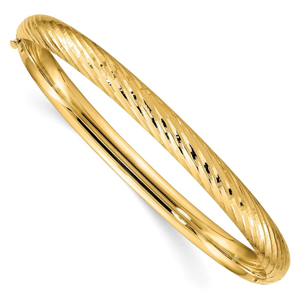 14k Yellow Gold 4/16" Textured Hinged Bangle Bracelet