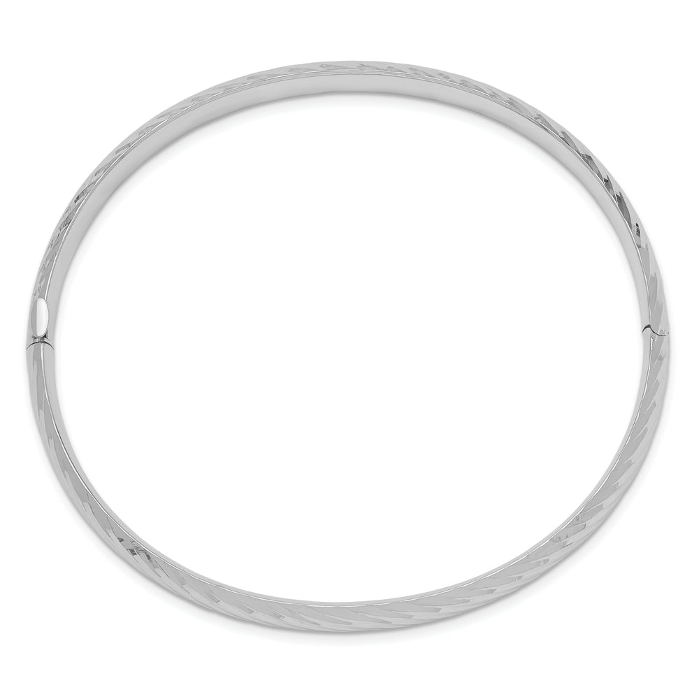 14k White Gold 4/16" Textured Hinged Bangle Bracelet
