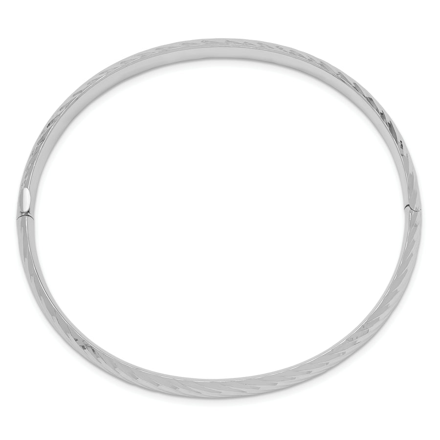 Pulsera Bangle de Oro Blanco de 14k, 4/16", con Textura y Bisagra
