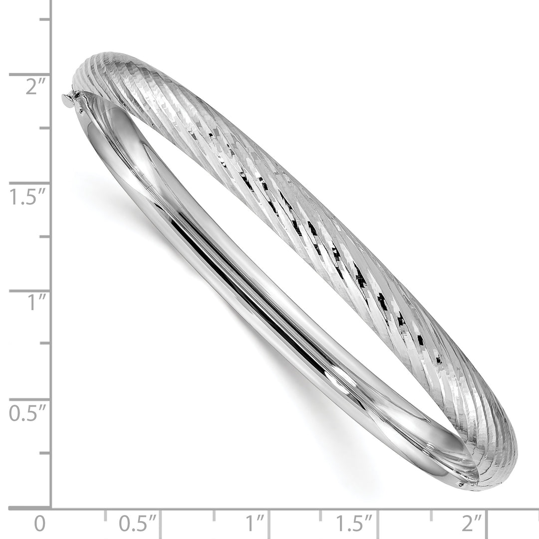 14k White Gold 4/16" Textured Hinged Bangle Bracelet