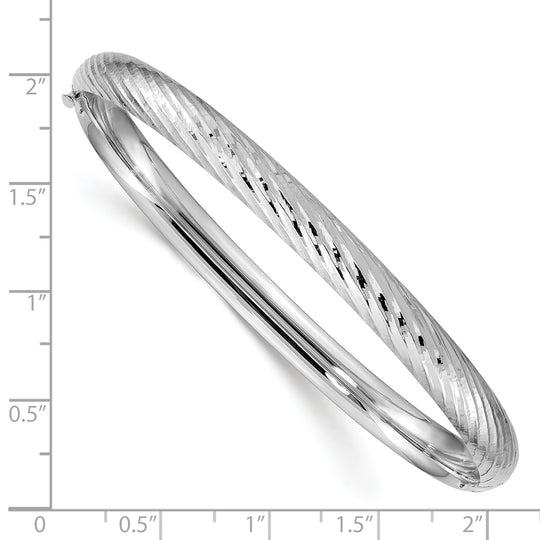14k White Gold 4/16" Textured Hinged Bangle Bracelet