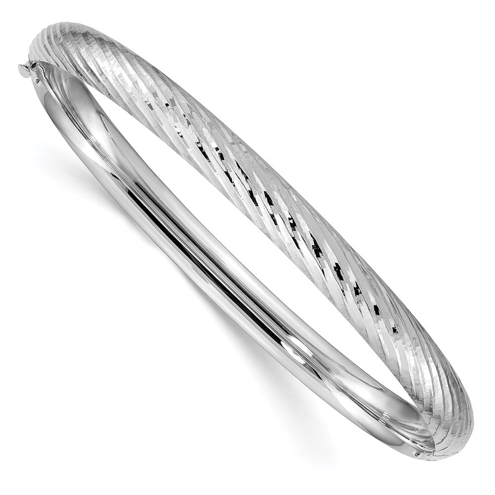 14k White Gold 4/16" Textured Hinged Bangle Bracelet