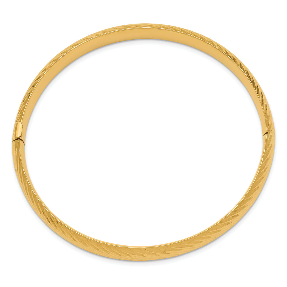14K Yellow Gold Textured Hinged Bangle with Polished Finish