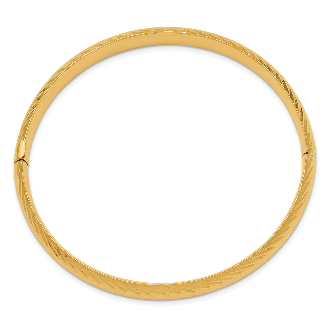 14K Yellow Gold Textured Hinged Bangle with Polished Finish
