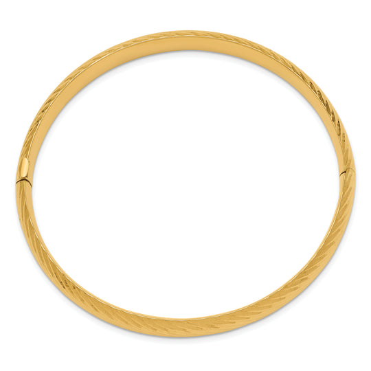 14K Yellow Gold Textured Hinged Bangle with Polished Finish