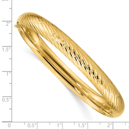 14K Yellow Gold Textured Hinged Bangle with Polished Finish