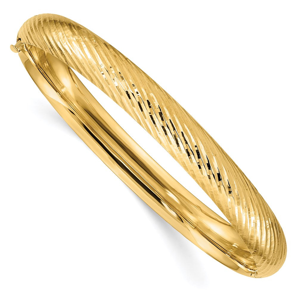 14K Yellow Gold Textured Hinged Bangle with Polished Finish