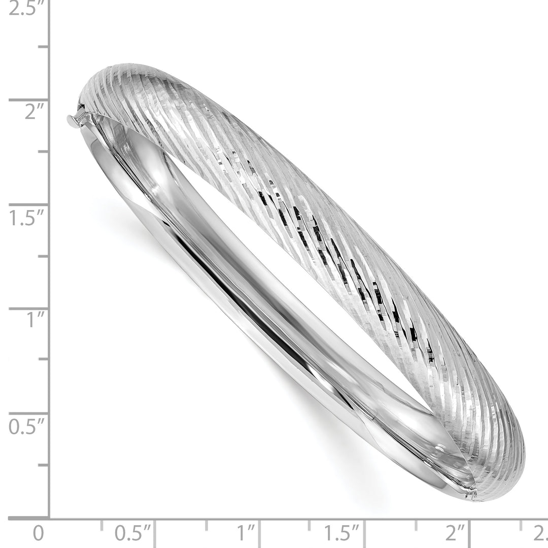 14k White Gold 5/16" Textured Hinged Bangle Bracelet