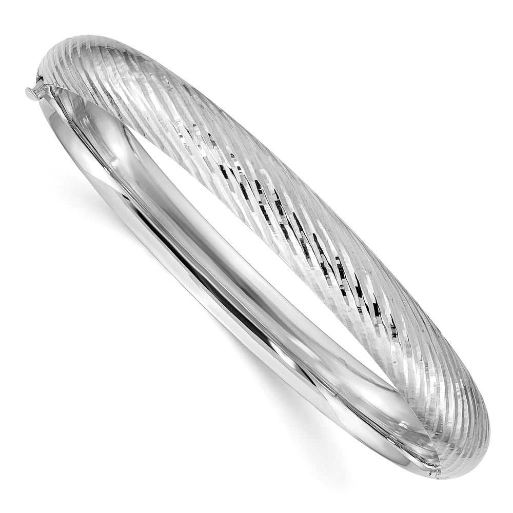 14k White Gold 5/16" Textured Hinged Bangle Bracelet