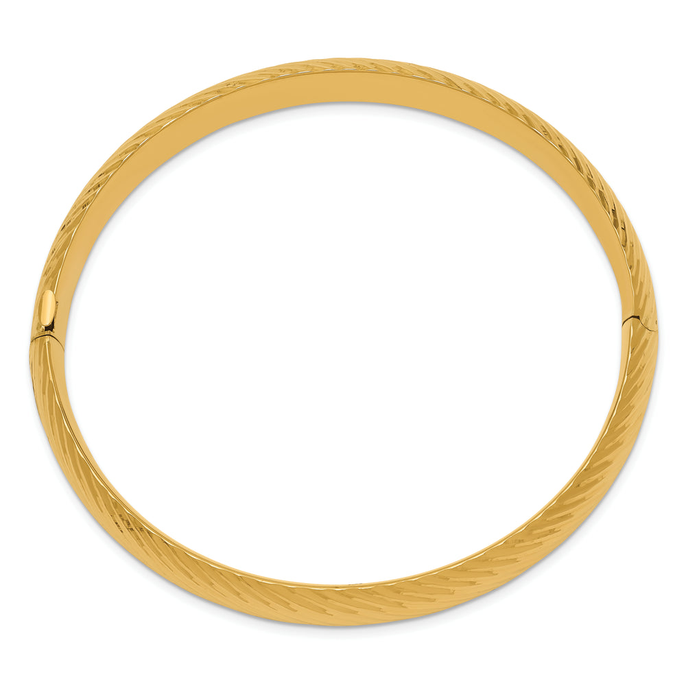 14k Gold Hinged Oval Bangle Bracelet – Textured Polish, 10mm