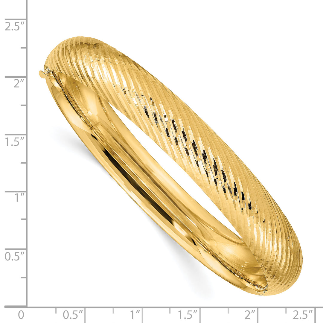 14k Gold Hinged Oval Bangle Bracelet – Textured Polish, 10mm