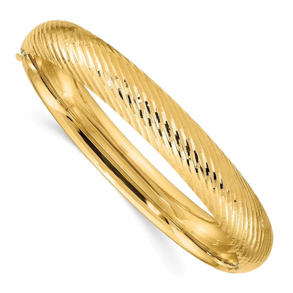 14k Gold Hinged Oval Bangle Bracelet – Textured Polish, 10mm