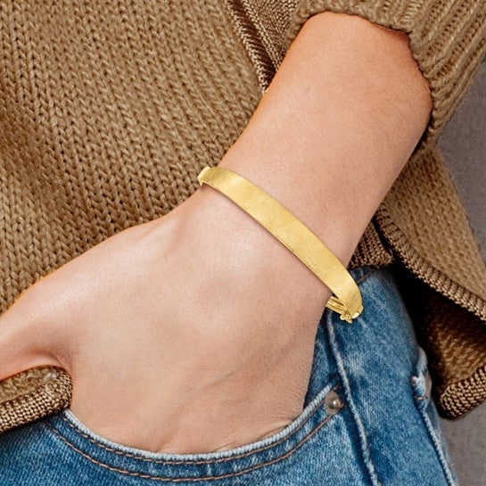 14K Yellow Gold Bangle Bracelet with Satin Finish and Graduated Hinge