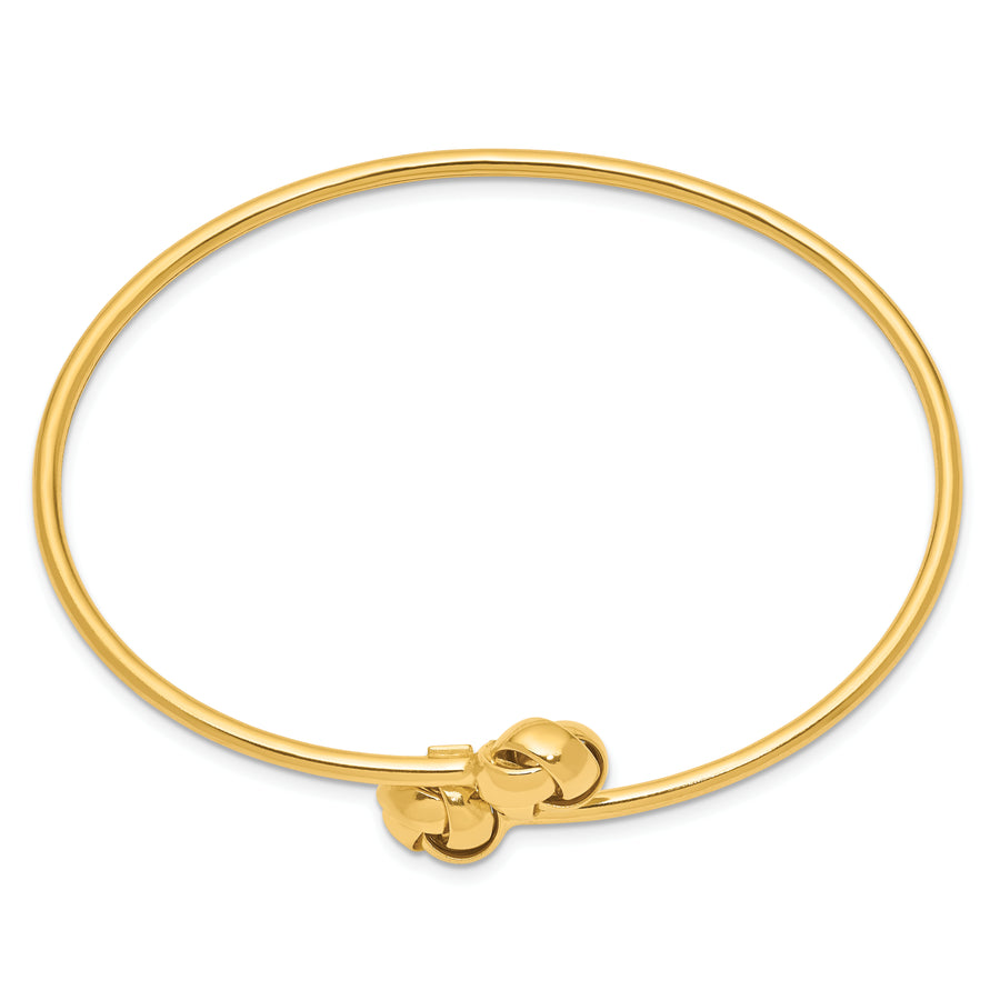 Brazalete Ovalado Flexible de Oro Amarillo 14K con Nudo del Amor – Pulido, 2 mm