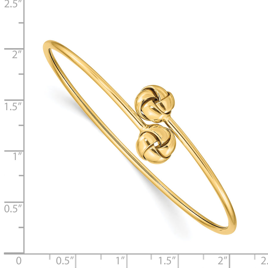 Brazalete Ovalado Flexible de Oro Amarillo 14K con Nudo del Amor – Pulido, 2 mm