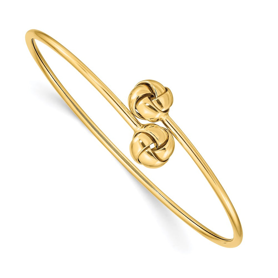 Brazalete Ovalado Flexible de Oro Amarillo 14K con Nudo del Amor – Pulido, 2 mm