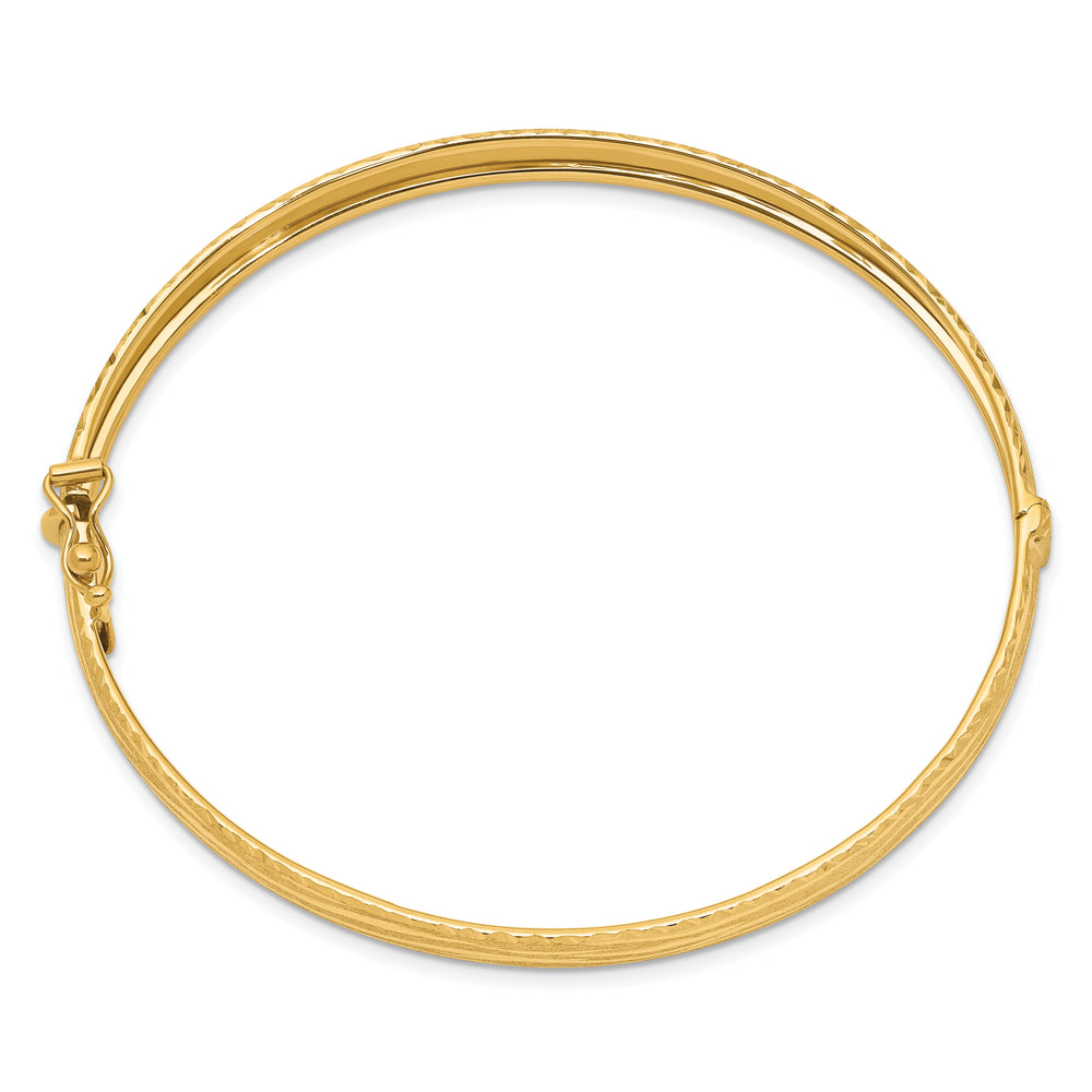 14k Yellow Gold Textured Diamond-Cut Hinged Bangle Bracelet