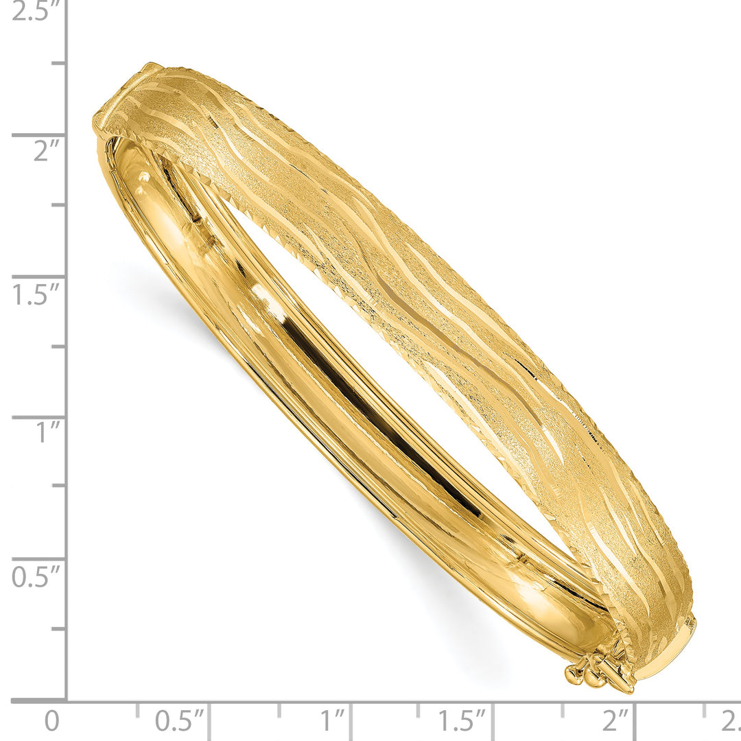 14k Yellow Gold Textured Diamond-Cut Hinged Bangle Bracelet