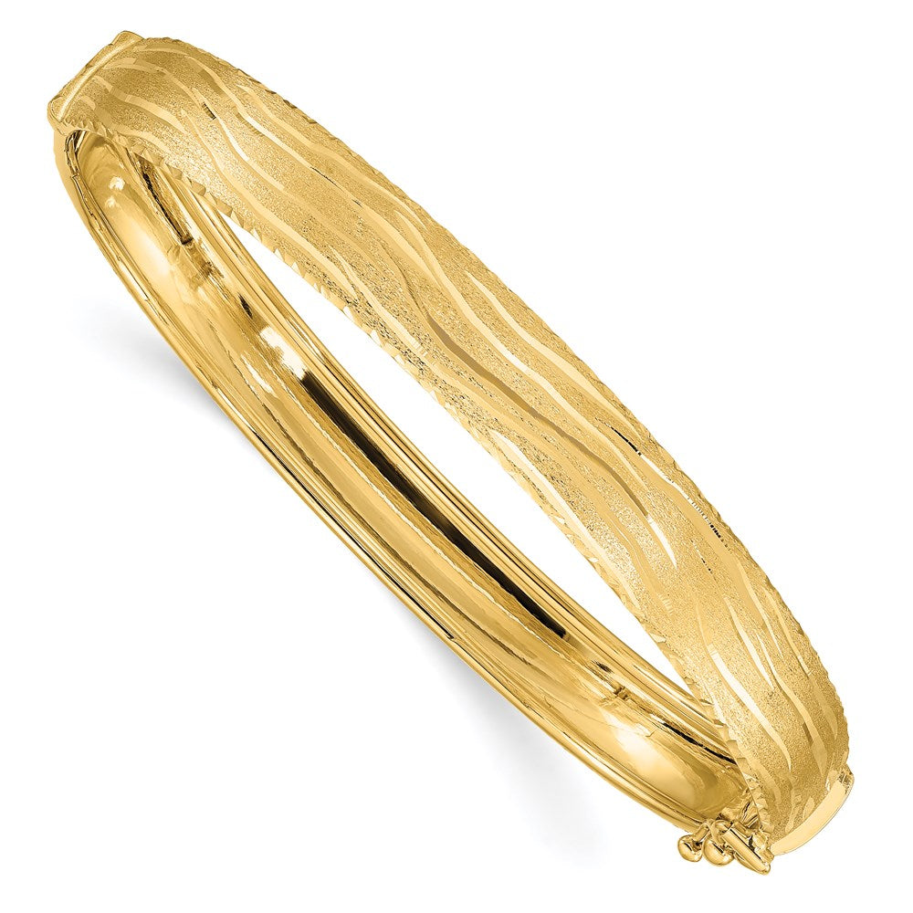 14k Yellow Gold Textured Diamond-Cut Hinged Bangle Bracelet