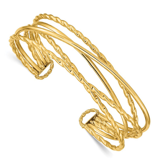 14K Yellow Gold Multi-Tube Open Bangle (15mm)