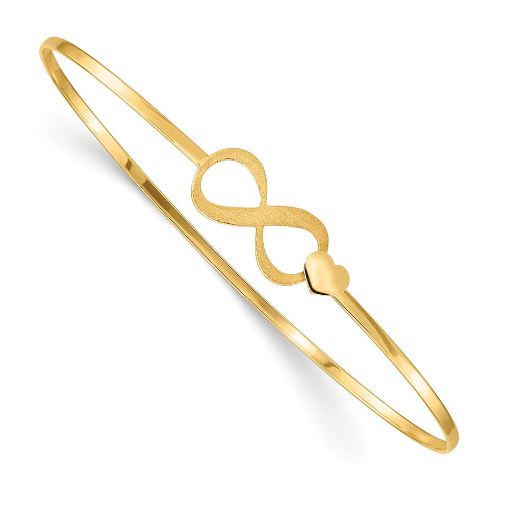 14k Yellow Gold Flexible Bangle Bracelet with Infinity Heart Design