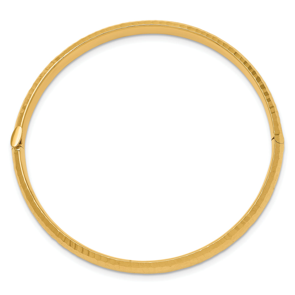 14K Yellow Gold Children's Bangle Bracelet with Hammered Finish and Hinge