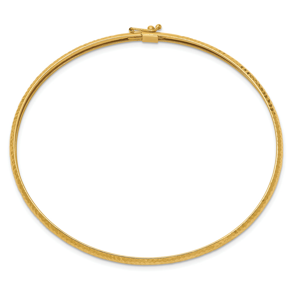 14k Yellow Gold Flexible Oval Bangle Bracelet – Polished &amp; Textured, 4mm