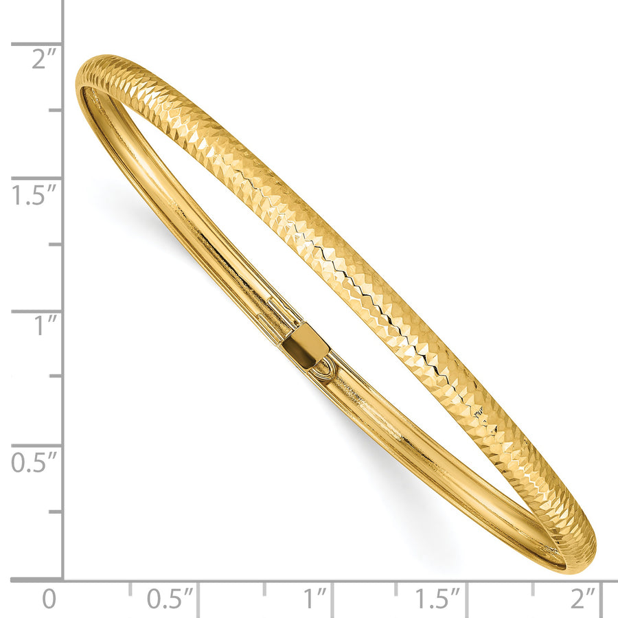 Pulsera Brazalete Ovalado Flexible de Oro Amarillo 14k – Pulido y Texturizado, 4 mm