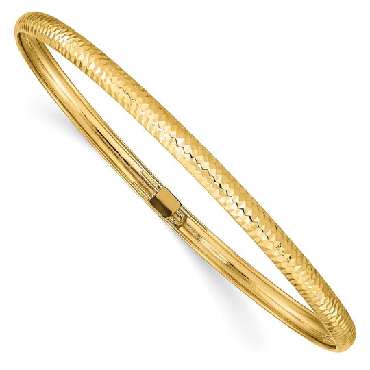 14k Yellow Gold Flexible Oval Bangle Bracelet – Polished &amp; Textured, 4mm