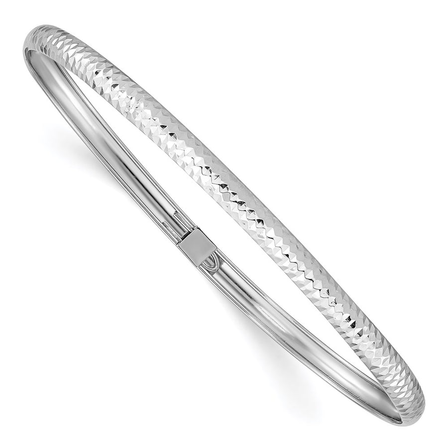 Pulsera Rígida Flexible de Oro Blanco de 14k con Textura y Acabado Pulido