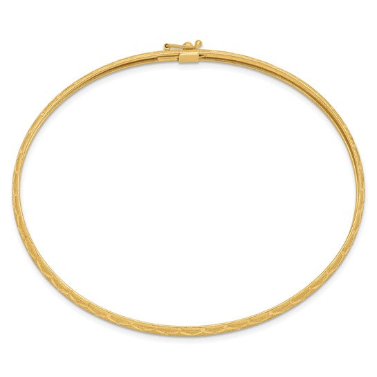 14K Yellow Gold Flexible Oval Bangle – Hexagonal Design, Diamond Cut, 4.5 mm