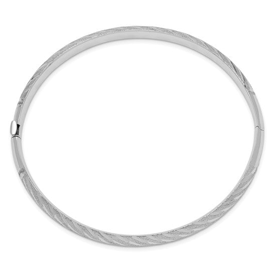14K White Gold Textured Diamond-Cut Twisted Hinged Bangle Bracelet