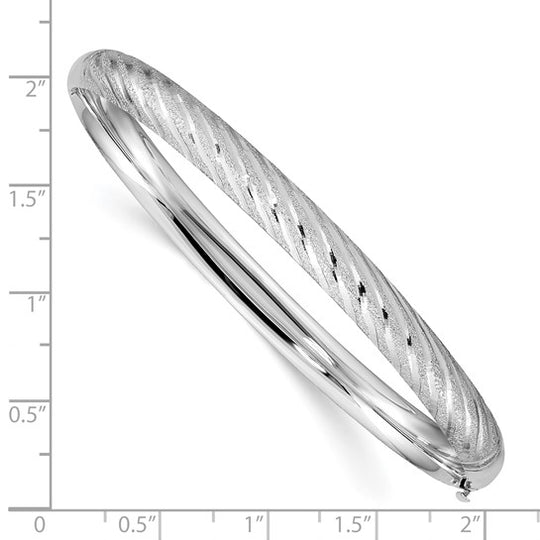 14K White Gold Textured Diamond-Cut Twisted Hinged Bangle Bracelet