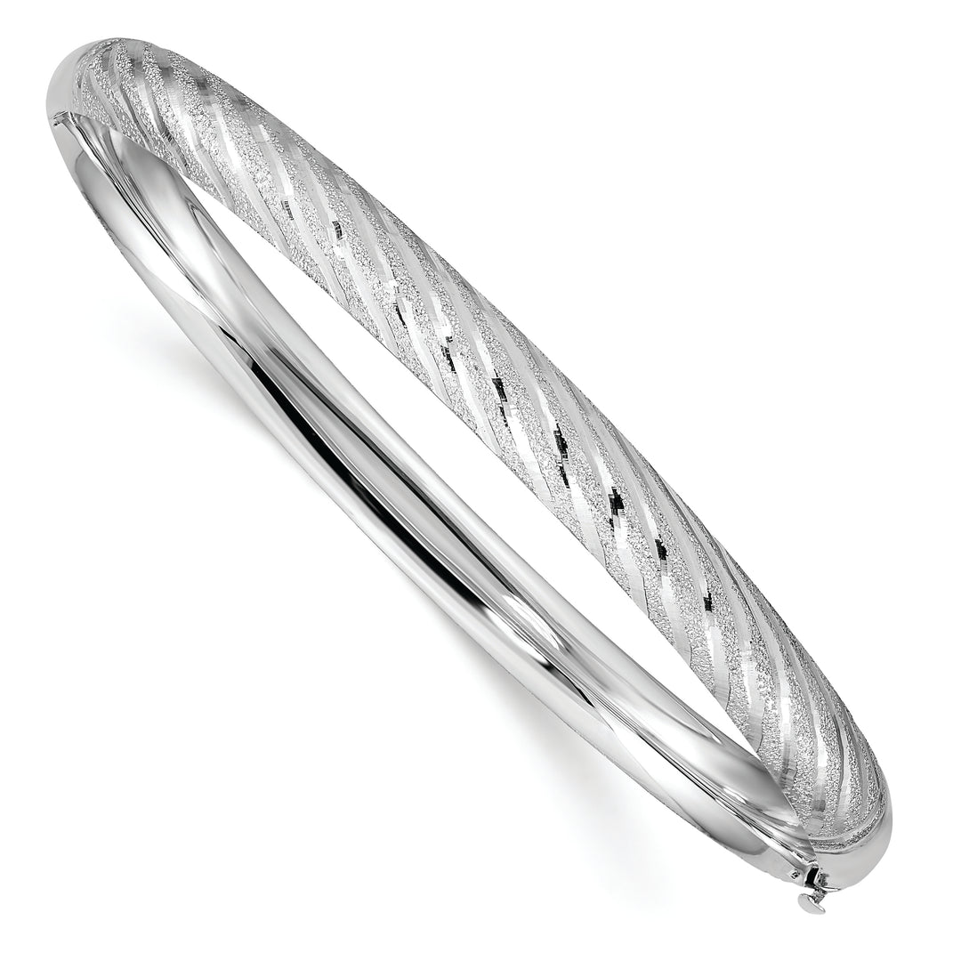 14K White Gold Textured Diamond-Cut Twisted Hinged Bangle Bracelet