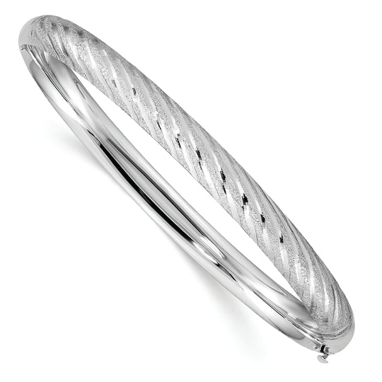 14K White Gold Textured Diamond-Cut Twisted Hinged Bangle Bracelet