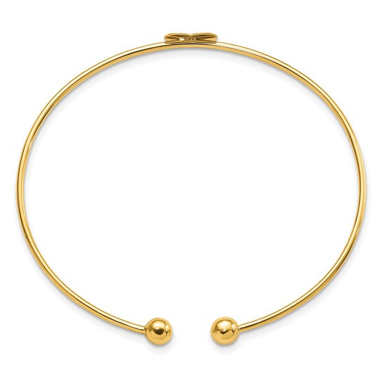 Brazalete Flexible en Forma de Corazón de Oro Amarillo de 14K con Acabado Pulido