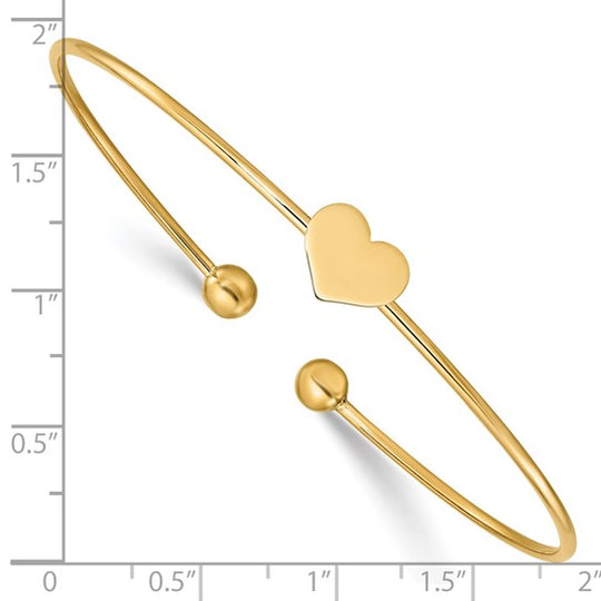 14K Yellow Gold Flexible Heart-Shaped Bracelet with Polished Finish