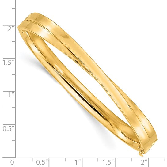 Polished 14K Yellow Gold Bangle Bracelet with Bypass Design