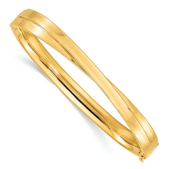 Polished 14K Yellow Gold Bangle Bracelet with Bypass Design