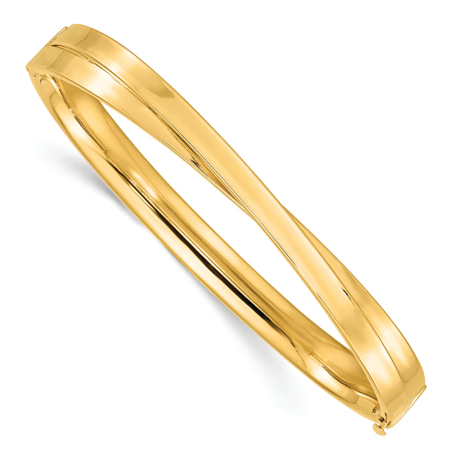 Brazalete Bangle de Oro Amarillo Pulido 14K con Diseño Bypass